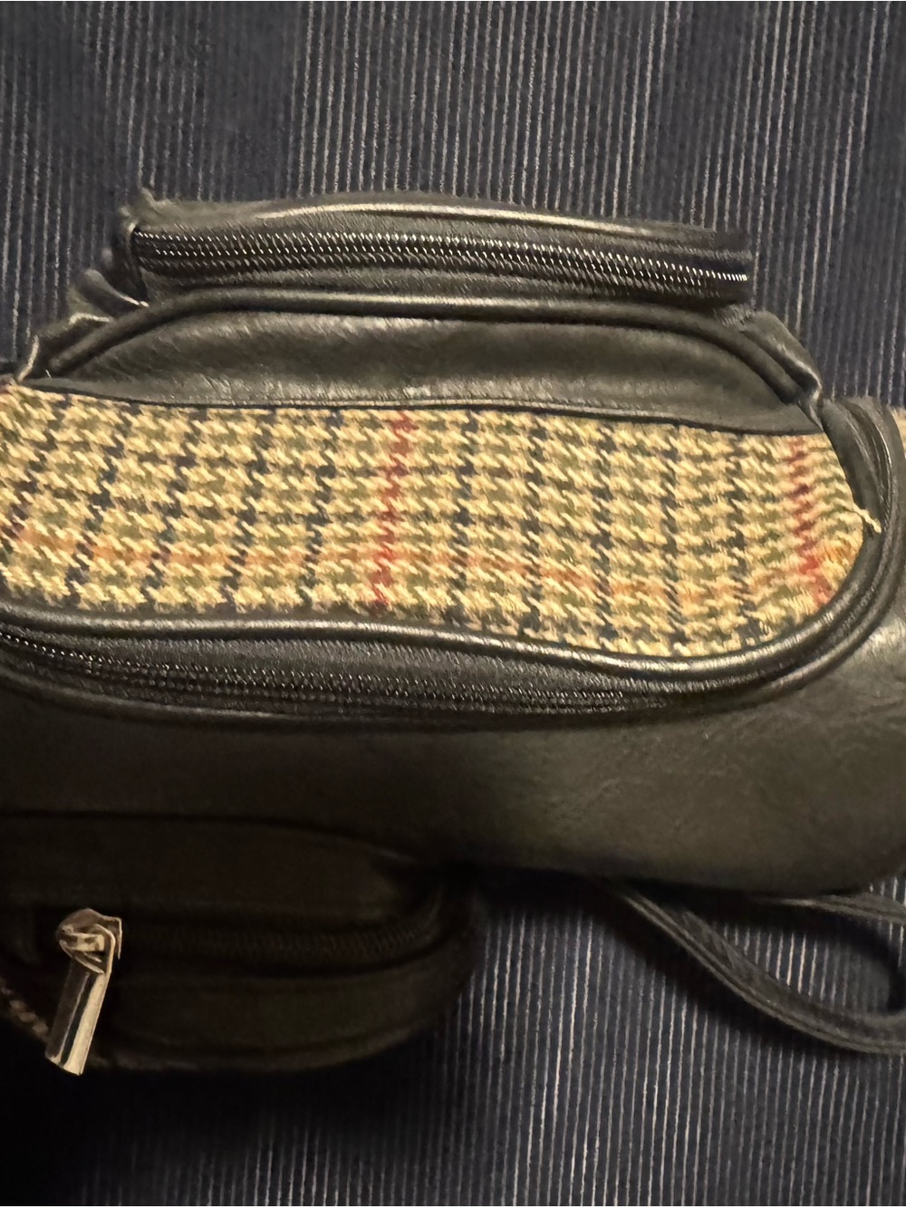 Men's Black Leather Crossbody Bag with Tweed Accent